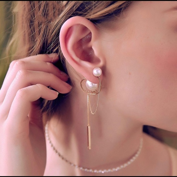 New Double Sided Pearl Long Tassel Earrings - Picture 2 of 6